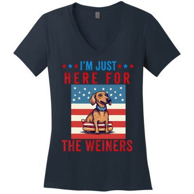 Im Just Here For Weiners Funny 4th July Hot Dog Sausage Women's V-Neck T-Shirt