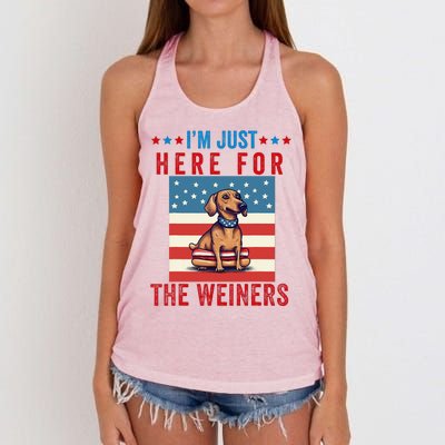 Im Just Here For Weiners Funny 4th July Hot Dog Sausage Women's Knotted Racerback Tank