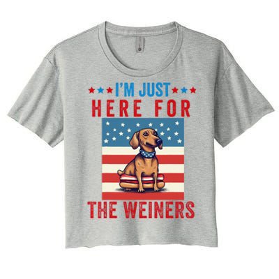 Im Just Here For Weiners Funny 4th July Hot Dog Sausage Women's Crop Top Tee