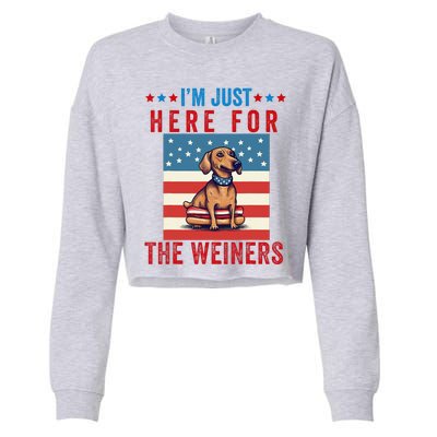 Im Just Here For Weiners Funny 4th July Hot Dog Sausage Cropped Pullover Crew