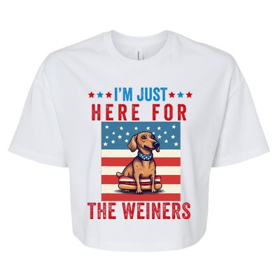 Im Just Here For Weiners Funny 4th July Hot Dog Sausage Bella+Canvas Jersey Crop Tee