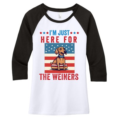 Im Just Here For Weiners Funny 4th July Hot Dog Sausage Women's Tri-Blend 3/4-Sleeve Raglan Shirt