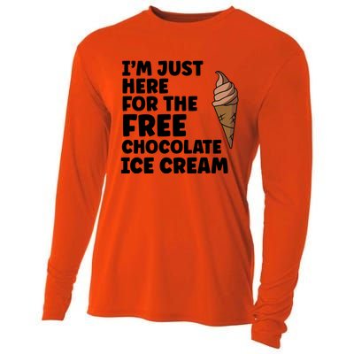 IM Just Here For The Free Ice Chocolate Cream Summer Gift Cooling Performance Long Sleeve Crew