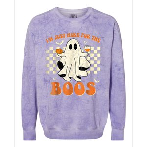 IM Just Here For The Boos Ghost Retro Groovy Halloween Colorblast Crewneck Sweatshirt