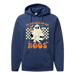 IM Just Here For The Boos Ghost Retro Groovy Halloween Performance Fleece Hoodie