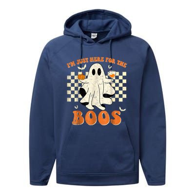 IM Just Here For The Boos Ghost Retro Groovy Halloween Performance Fleece Hoodie