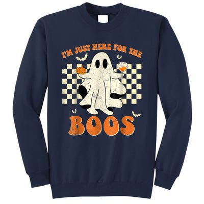 IM Just Here For The Boos Ghost Retro Groovy Halloween Tall Sweatshirt