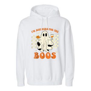 IM Just Here For The Boos Ghost Retro Groovy Halloween Garment-Dyed Fleece Hoodie