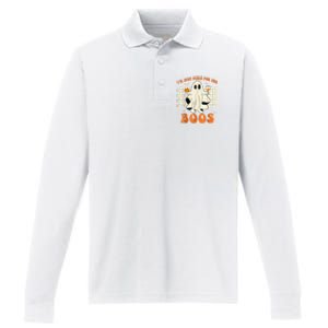 IM Just Here For The Boos Ghost Retro Groovy Halloween Performance Long Sleeve Polo