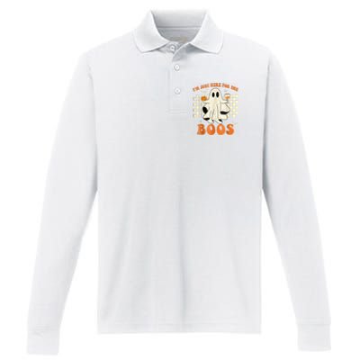 IM Just Here For The Boos Ghost Retro Groovy Halloween Performance Long Sleeve Polo