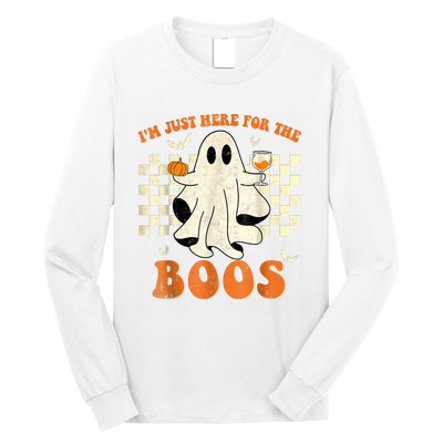 IM Just Here For The Boos Ghost Retro Groovy Halloween Long Sleeve Shirt