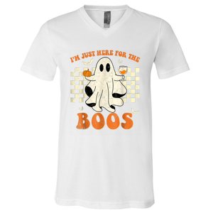 IM Just Here For The Boos Ghost Retro Groovy Halloween V-Neck T-Shirt