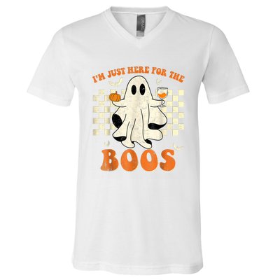 IM Just Here For The Boos Ghost Retro Groovy Halloween V-Neck T-Shirt