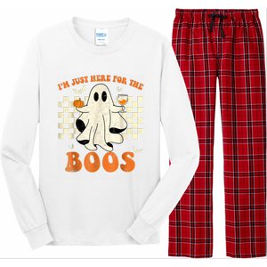 IM Just Here For The Boos Ghost Retro Groovy Halloween Long Sleeve Pajama Set