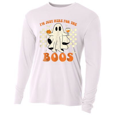 IM Just Here For The Boos Ghost Retro Groovy Halloween Cooling Performance Long Sleeve Crew