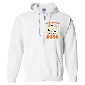 IM Just Here For The Boos Ghost Retro Groovy Halloween Full Zip Hoodie