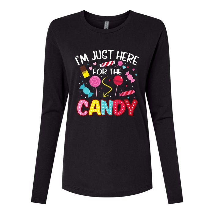 Im Just Here For The Candy Halloween Cute Lollipop Sweets Womens Cotton Relaxed Long Sleeve T-Shirt