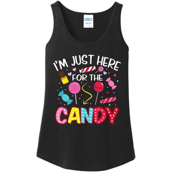 Im Just Here For The Candy Halloween Cute Lollipop Sweets Ladies Essential Tank