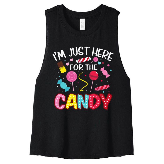 Im Just Here For The Candy Halloween Cute Lollipop Sweets Women's Racerback Cropped Tank