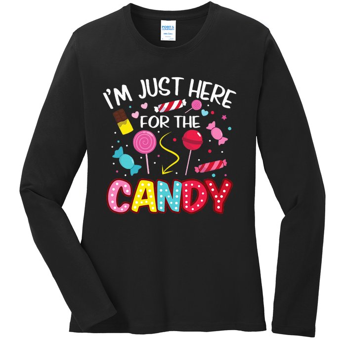 Im Just Here For The Candy Halloween Cute Lollipop Sweets Ladies Long Sleeve Shirt