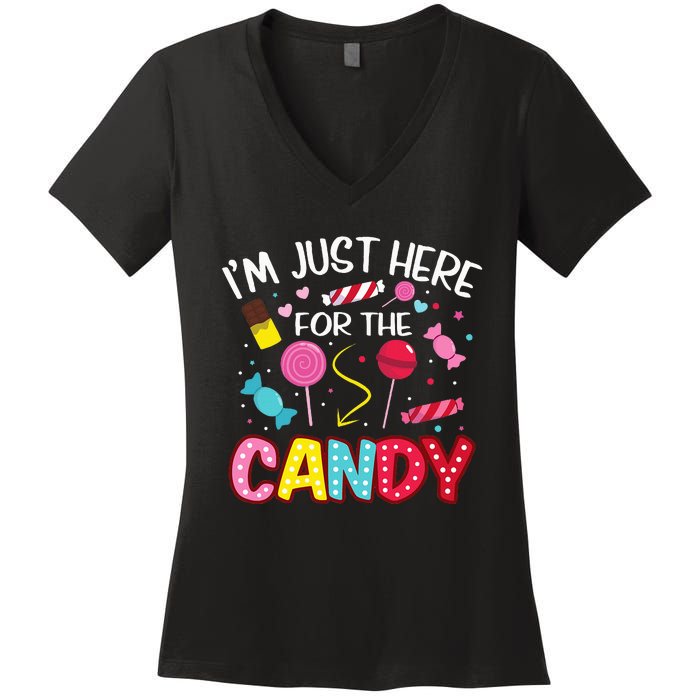 Im Just Here For The Candy Halloween Cute Lollipop Sweets Women's V-Neck T-Shirt