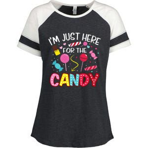 Im Just Here For The Candy Halloween Cute Lollipop Sweets Enza Ladies Jersey Colorblock Tee