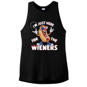 IM Just Here For The Weiners 4th Of July Patriotic Ladies PosiCharge Tri-Blend Wicking Tank