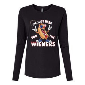 IM Just Here For The Weiners 4th Of July Patriotic Womens Cotton Relaxed Long Sleeve T-Shirt