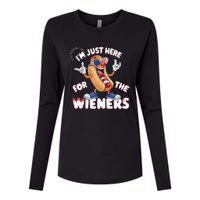 IM Just Here For The Weiners 4th Of July Patriotic Womens Cotton Relaxed Long Sleeve T-Shirt