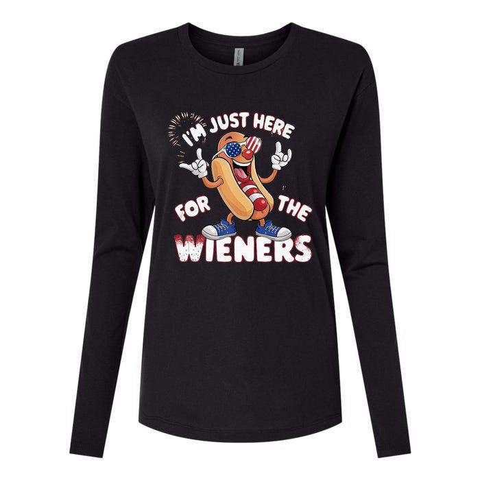 IM Just Here For The Weiners 4th Of July Patriotic Womens Cotton Relaxed Long Sleeve T-Shirt