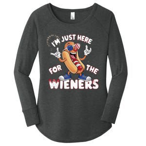 IM Just Here For The Weiners 4th Of July Patriotic Women's Perfect Tri Tunic Long Sleeve Shirt