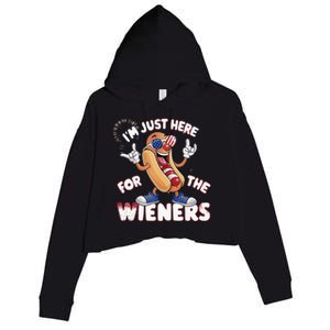 IM Just Here For The Weiners 4th Of July Patriotic Crop Fleece Hoodie