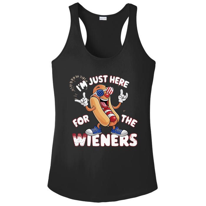 IM Just Here For The Weiners 4th Of July Patriotic Ladies PosiCharge Competitor Racerback Tank