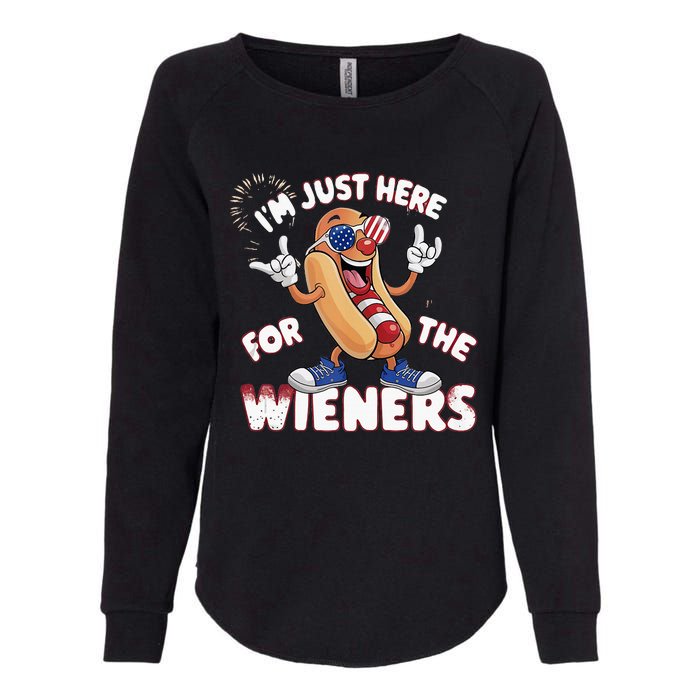 IM Just Here For The Weiners 4th Of July Patriotic Womens California Wash Sweatshirt