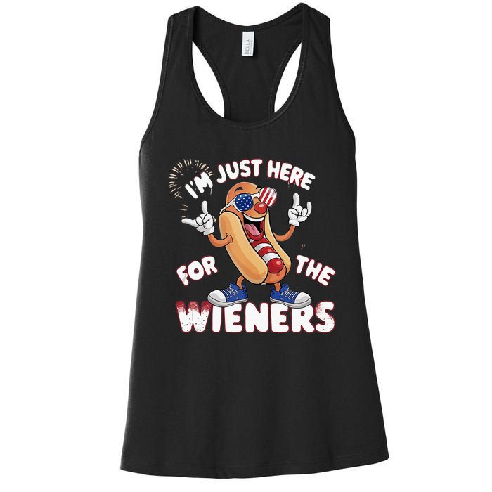 IM Just Here For The Weiners 4th Of July Patriotic Women's Racerback Tank