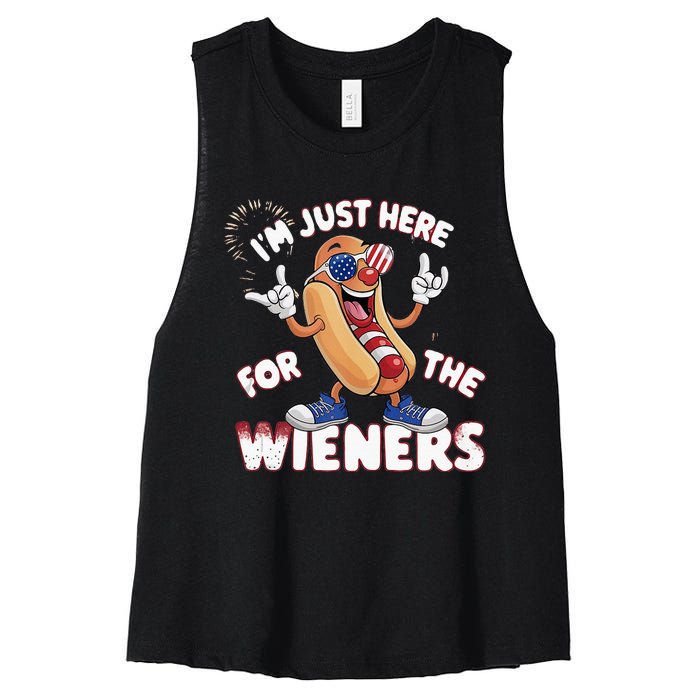 IM Just Here For The Weiners 4th Of July Patriotic Women's Racerback Cropped Tank