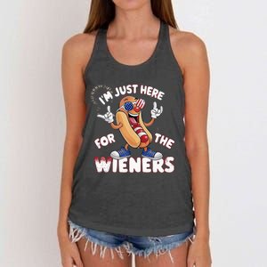 IM Just Here For The Weiners 4th Of July Patriotic Women's Knotted Racerback Tank