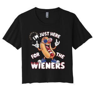 IM Just Here For The Weiners 4th Of July Patriotic Women's Crop Top Tee