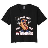 IM Just Here For The Weiners 4th Of July Patriotic Women's Crop Top Tee