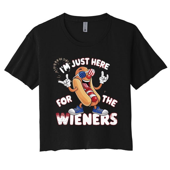 IM Just Here For The Weiners 4th Of July Patriotic Women's Crop Top Tee