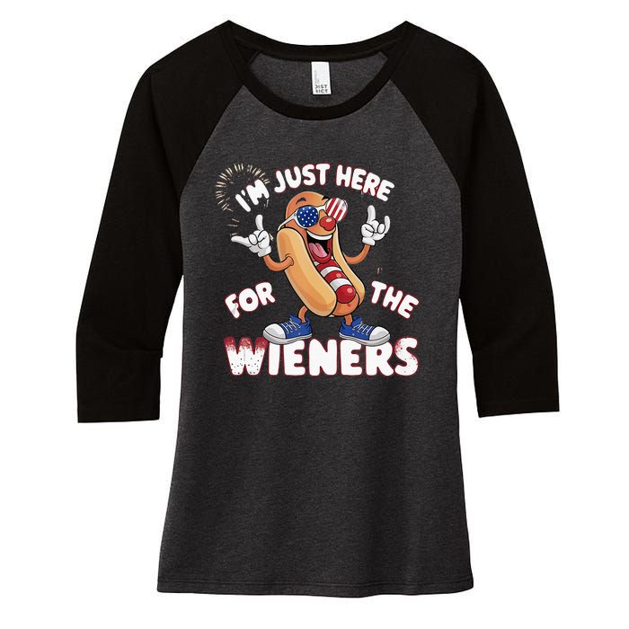 IM Just Here For The Weiners 4th Of July Patriotic Women's Tri-Blend 3/4-Sleeve Raglan Shirt