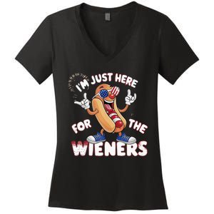 IM Just Here For The Weiners 4th Of July Patriotic Women's V-Neck T-Shirt