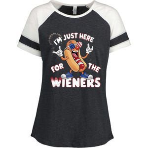 IM Just Here For The Weiners 4th Of July Patriotic Enza Ladies Jersey Colorblock Tee