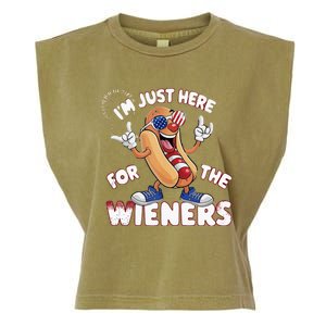 IM Just Here For The Weiners 4th Of July Patriotic Garment-Dyed Women's Muscle Tee