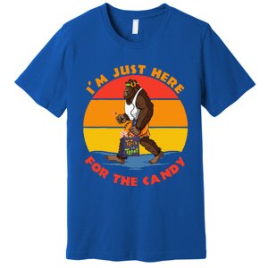 Im Just Here For The Candy Funny Bigfoot Halloween Costume Premium T-Shirt