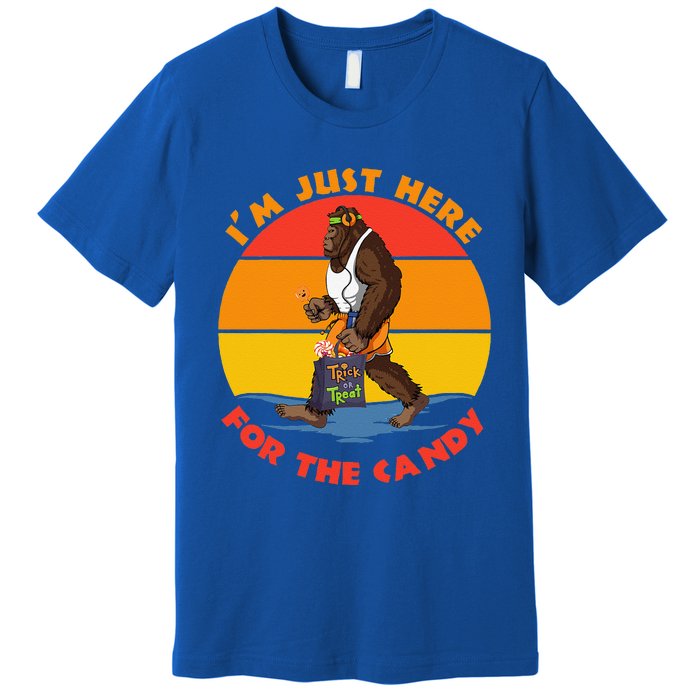 Im Just Here For The Candy Funny Bigfoot Halloween Costume Premium T-Shirt