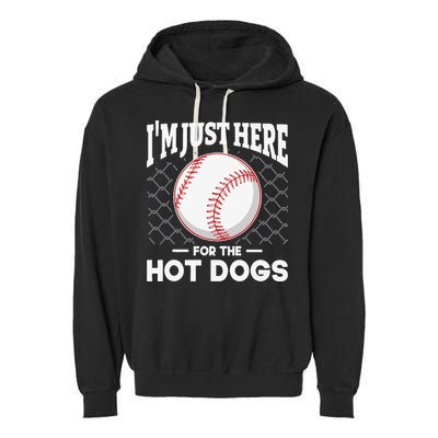 I'm Just Here For The Hot Dogs Summer Baseball Game Hotdog Garment-Dyed Fleece Hoodie