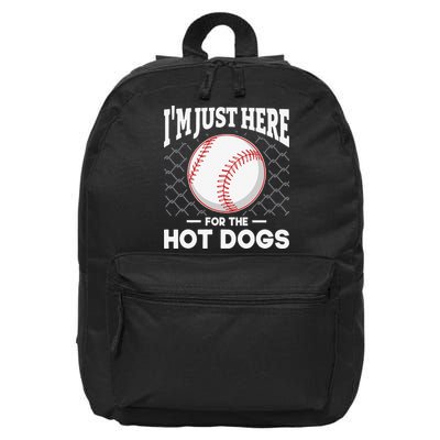 I'm Just Here For The Hot Dogs Summer Baseball Game Hotdog 16 in Basic Backpack