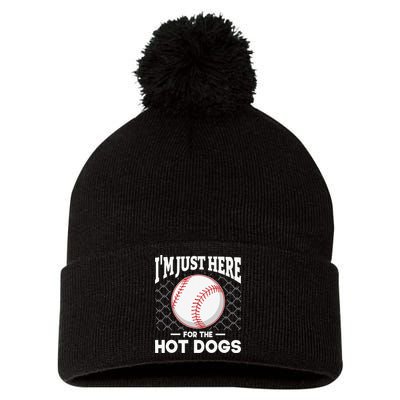 I'm Just Here For The Hot Dogs Summer Baseball Game Hotdog Pom Pom 12in Knit Beanie