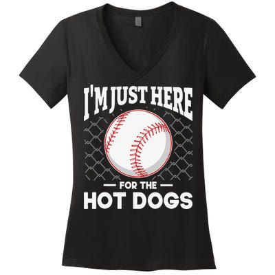I'm Just Here For The Hot Dogs Summer Baseball Game Hotdog Women's V-Neck T-Shirt
